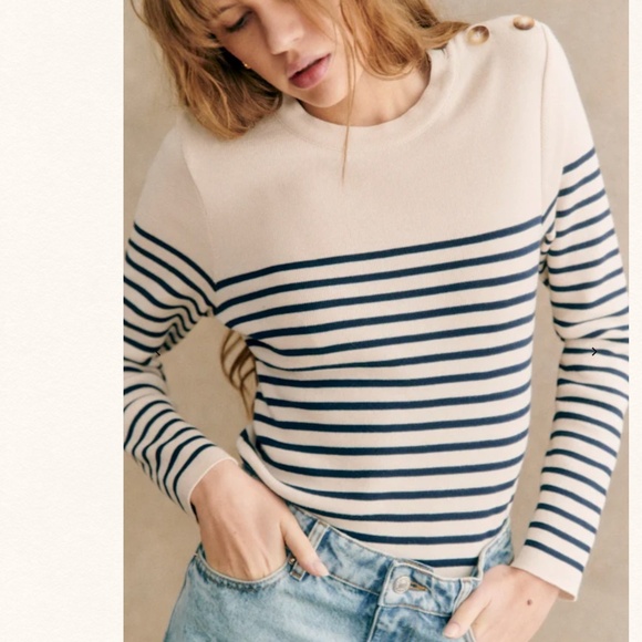 Sezane Matthis Jumper Natural / Navy Size S - Picture 3 of 11